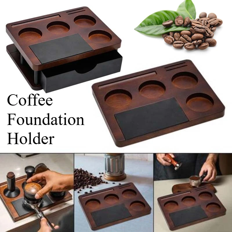51/54/58mm Coffee Tamping Station Angle Rounded Solid Wood Coffee Tamper Station with Drawer Multifunctional Storage Home Use